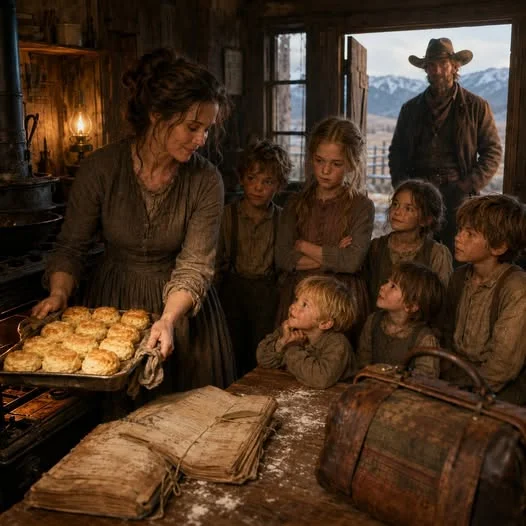 “I Need a Wife Who Can Cook for Seven Children,” the Cowboy Wrote – But the Small Widow Brought a Recipe Book Worth More Than Supper
